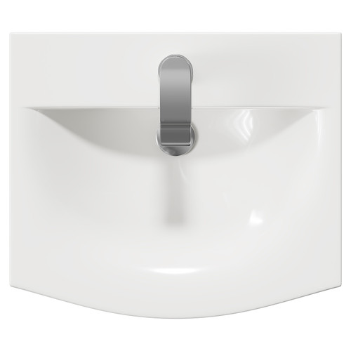Avant Satin Green 500mm Wall Mounted Vanity Unit with 1 Tap Hole Curved Basin and Single Drawer with Polished Chrome Handle Top View