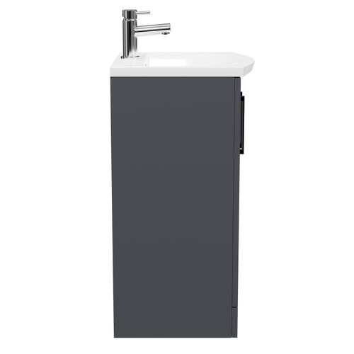 Avant Satin Anthracite 500mm Floor Standing Vanity Unit with 1 Tap Hole Curved Basin and 2 Doors with Polished Chrome Handles Side View