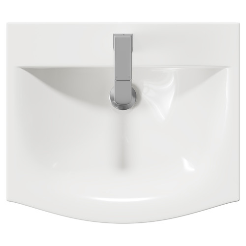 Avant Satin White 500mm Wall Mounted Vanity Unit with 1 Tap Hole Curved Basin and Single Drawer with Polished Chrome Handle Top View