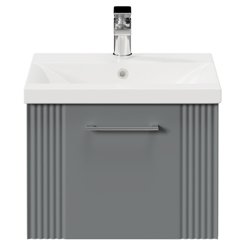 Avant Satin Grey 500mm Wall Mounted Vanity Unit with 1 Tap Hole Mid Edge Basin and Single Drawer with Polished Chrome Handle Front View