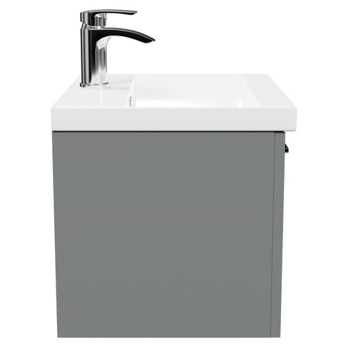 Avant Satin Grey 500mm Wall Mounted Vanity Unit with 1 Tap Hole Mid Edge Basin and Single Drawer with Polished Chrome Handle Side View