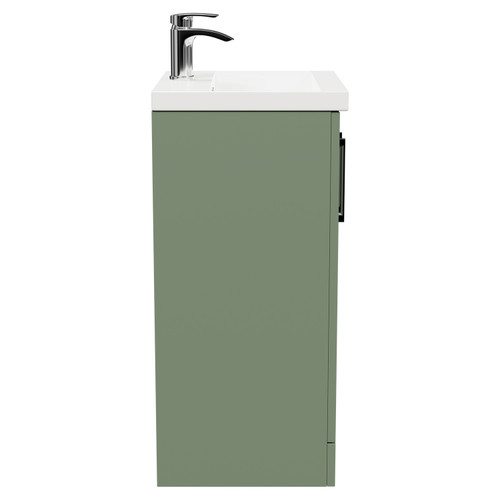 Avant Satin Green 500mm Floor Standing Vanity Unit with 1 Tap Hole Mid Edge Basin and 2 Doors with Polished Chrome Handles Side View