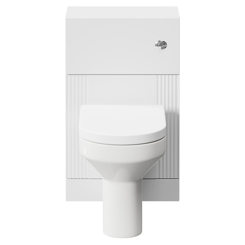 Avant Satin White 500mm Toilet Unit and Newbury Comfort Height Back to Wall Toilet Pan with Soft Close Toilet Seat Front View
