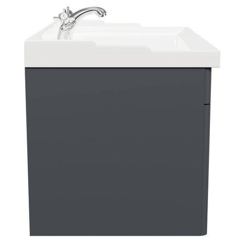 Danbury Satin Anthracite 800mm Wall Mounted Vanity Unit with 1 Tap Hole Traditional Basin and Single Drawer with Polished Chrome Handle Side View