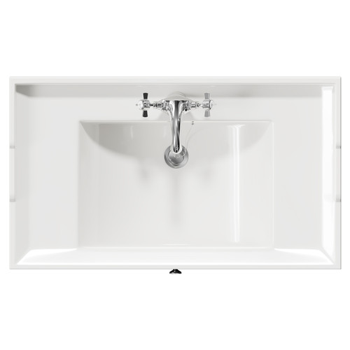 Danbury Satin Green 800mm Wall Mounted Vanity Unit with 1 Tap Hole Traditional Basin and Single Drawer with Polished Chrome Handle Top View