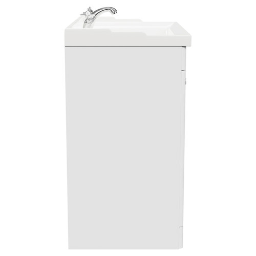 Danbury Satin White 800mm Floor Standing Vanity Unit with 1 Tap Hole Traditional Basin and 2 Doors with Polished Chrome Handles Side View