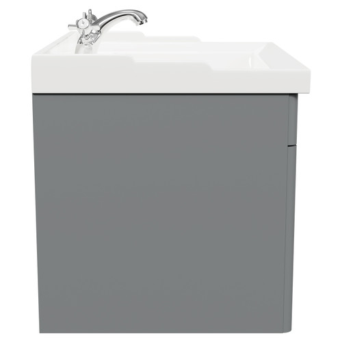Danbury Satin Grey 600mm Wall Mounted Vanity Unit with 1 Tap Hole Traditional Basin and Single Drawer with Polished Chrome Handle Side View