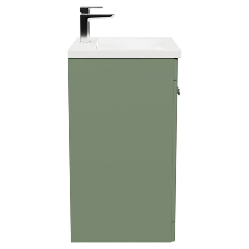 Danbury Satin Green 600mm Floor Standing Vanity Unit with 1 Tap Hole Modern Basin and 2 Doors with Polished Chrome Handles Side View