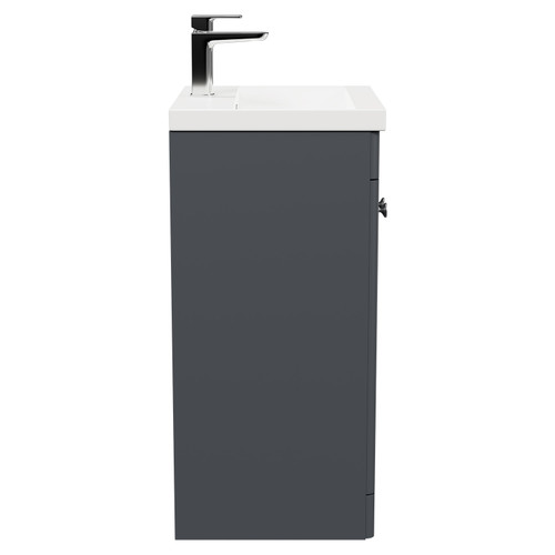 Danbury Satin Anthracite 500mm Floor Standing Vanity Unit with 1 Tap Hole Modern Basin and 2 Doors with Polished Chrome Handles Side View