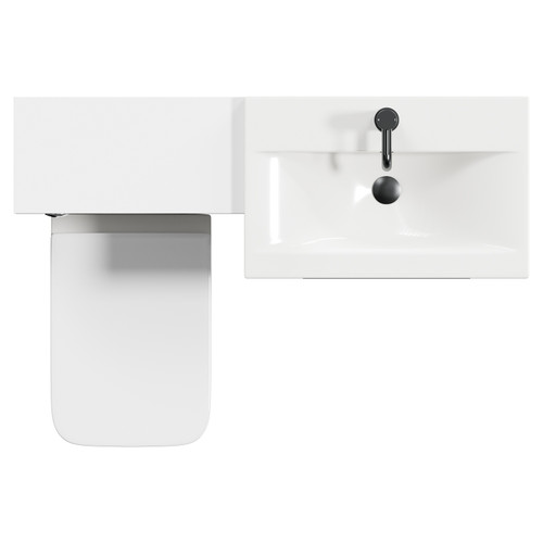 Napoli 390 Gloss White 1100mm Vanity Unit Toilet Suite with 1 Tap Hole Basin and 2 Drawers with Gunmetal Grey Handles Top View