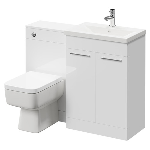 Napoli 390 Gloss White 1100mm Vanity Unit Toilet Suite with 1 Tap Hole Basin and 2 Doors with Polished Chrome Handles Right Hand View