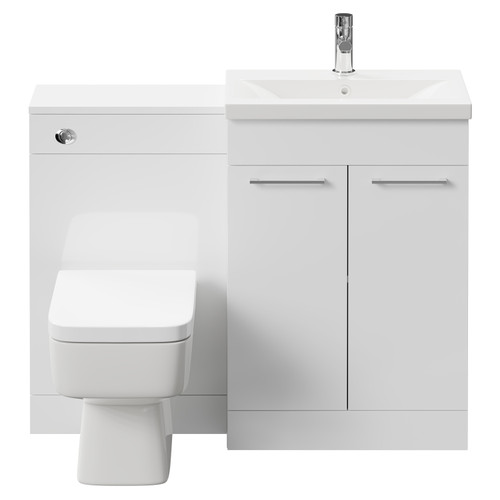 Napoli 390 Gloss White 1100mm Vanity Unit Toilet Suite with 1 Tap Hole Basin and 2 Doors with Polished Chrome Handles Front View