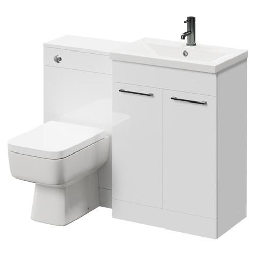 Napoli 390 Gloss White 1100mm Vanity Unit Toilet Suite with 1 Tap Hole Basin and 2 Doors with Gunmetal Grey Handles Right Hand View