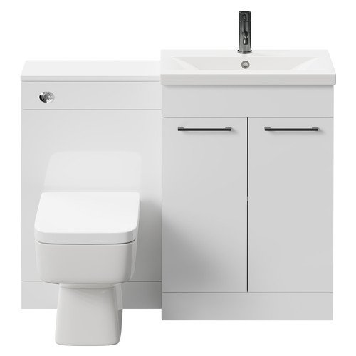 Napoli 390 Gloss White 1100mm Vanity Unit Toilet Suite with 1 Tap Hole Basin and 2 Doors with Gunmetal Grey Handles Front View