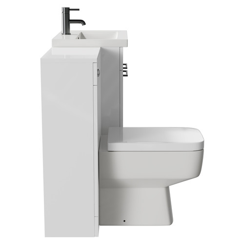 Napoli 390 Gloss White 1100mm Vanity Unit Toilet Suite with 1 Tap Hole Basin and 2 Doors with Gunmetal Grey Handles Side View