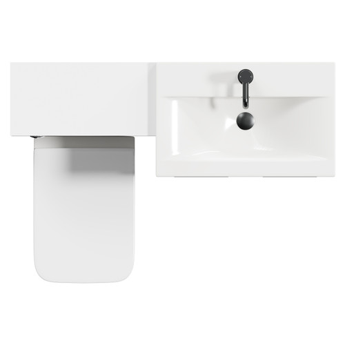 Napoli 390 Gloss White 1100mm Vanity Unit Toilet Suite with 1 Tap Hole Basin and 2 Doors with Gunmetal Grey Handles Top View