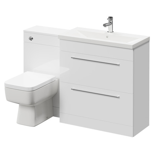 Napoli 390 Gloss White 1300mm Vanity Unit Toilet Suite with 1 Tap Hole Basin and 2 Drawers with Polished Chrome Handles Right Hand View