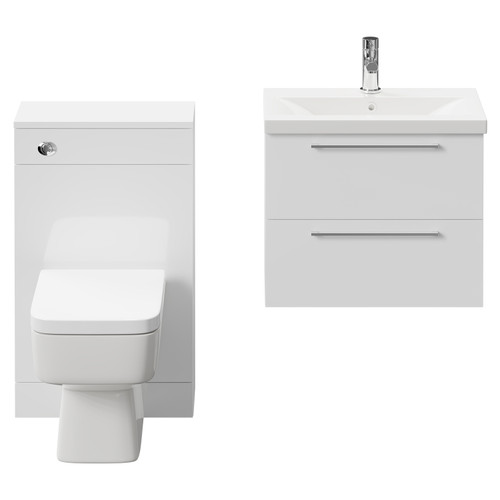 Napoli 390 Gloss White 1100mm Wall Mounted Vanity Unit Toilet Suite with 1 Tap Hole Basin and 2 Drawers with Polished Chrome Handles Front View