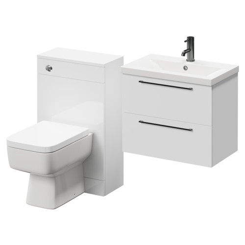 Napoli 390 Gloss White 1100mm Wall Mounted Vanity Unit Toilet Suite with 1 Tap Hole Basin and 2 Drawers with Gunmetal Grey Handles Right Hand View