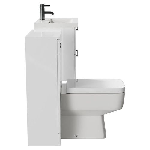 Napoli 390 Gloss White 1100mm Wall Mounted Vanity Unit Toilet Suite with 1 Tap Hole Basin and 2 Drawers with Gunmetal Grey Handles Side View