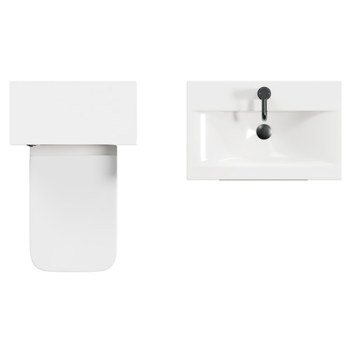 Napoli 390 Gloss White 1100mm Wall Mounted Vanity Unit Toilet Suite with 1 Tap Hole Basin and 2 Drawers with Gunmetal Grey Handles Top View