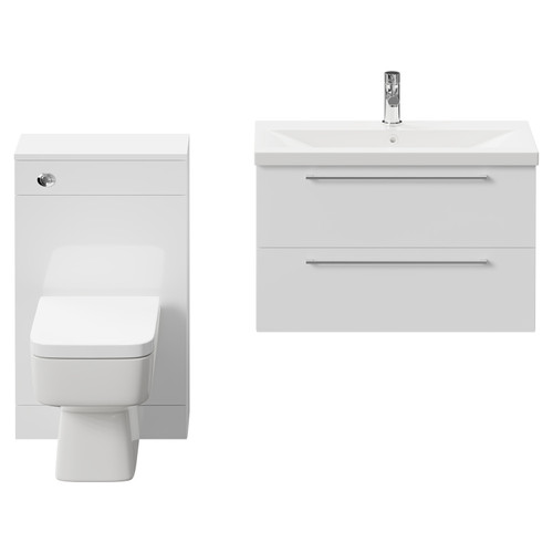 Napoli 390 Gloss White 1300mm Wall Mounted Vanity Unit Toilet Suite with 1 Tap Hole Basin and 2 Drawers with Polished Chrome Handles Front View
