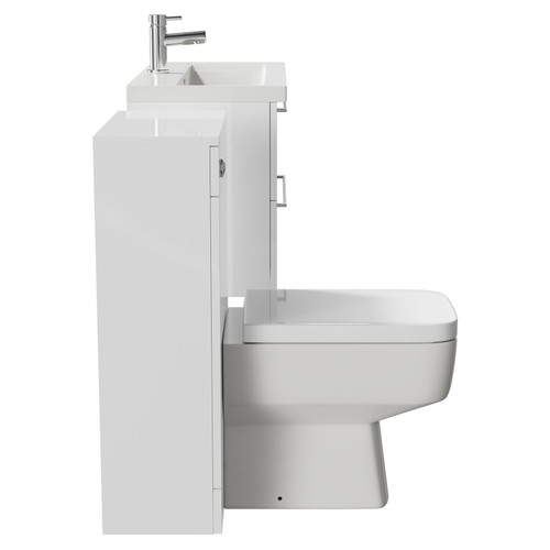Napoli 390 Gloss White 1300mm Wall Mounted Vanity Unit Toilet Suite with 1 Tap Hole Basin and 2 Drawers with Polished Chrome Handles Side View