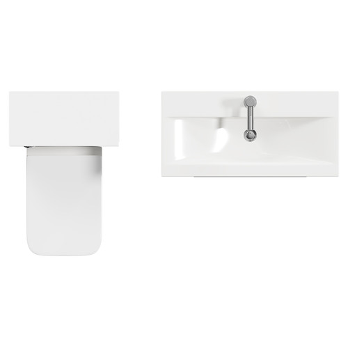 Napoli 390 Gloss White 1300mm Wall Mounted Vanity Unit Toilet Suite with 1 Tap Hole Basin and 2 Drawers with Polished Chrome Handles Top View