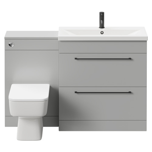 Napoli 390 Gloss Grey Pearl 1300mm Vanity Unit Toilet Suite with 1 Tap Hole Basin and 2 Drawers with Matt Black Handles Front View