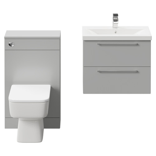 Napoli 390 Gloss Grey Pearl 1100mm Wall Mounted Vanity Unit Toilet Suite with 1 Tap Hole Basin and 2 Drawers with Polished Chrome Handles Front View
