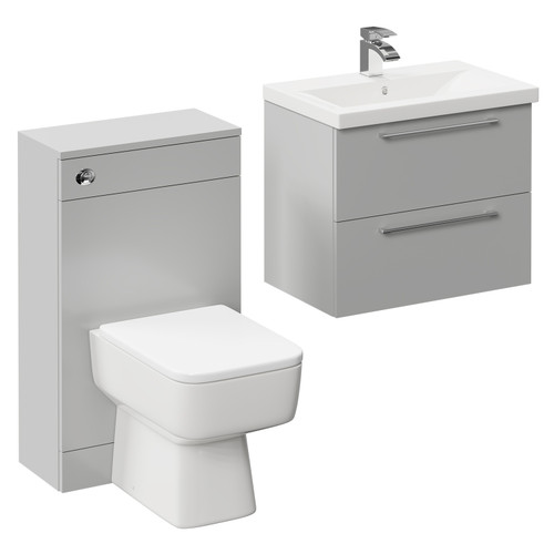 Napoli 390 Gloss Grey Pearl 1100mm Wall Mounted Vanity Unit Toilet Suite with 1 Tap Hole Basin and 2 Drawers with Polished Chrome Handles Left Hand View