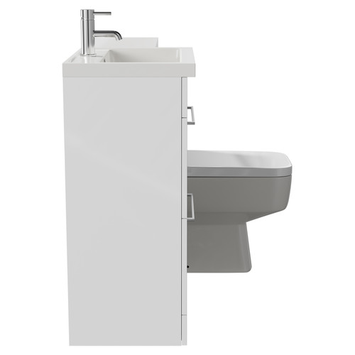 Napoli 390 Combination Gloss White 1100mm Vanity Unit Toilet Suite with Left Hand L Shaped 1 Tap Hole Basin and 2 Drawers with Polished Chrome Handles Side View