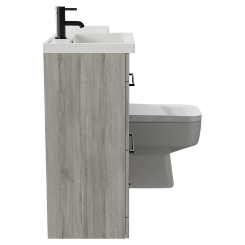 Napoli 390 Combination Molina Ash 1100mm Vanity Unit Toilet Suite with Left Hand L Shaped 1 Tap Hole Basin and 2 Drawers with Matt Black Handles Side View