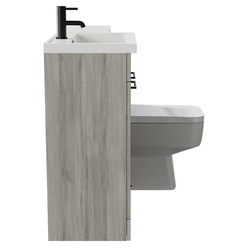 Napoli 390 Combination Molina Ash 1100mm Vanity Unit Toilet Suite with Left Hand L Shaped 1 Tap Hole Basin and 2 Doors with Matt Black Handles Side View