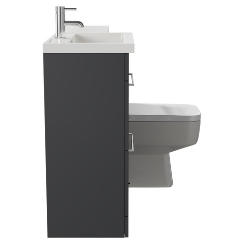 Napoli 390 Combination Gloss Grey 1100mm Vanity Unit Toilet Suite with Left Hand L Shaped 1 Tap Hole Basin and 2 Drawers with Polished Chrome Handles Side View