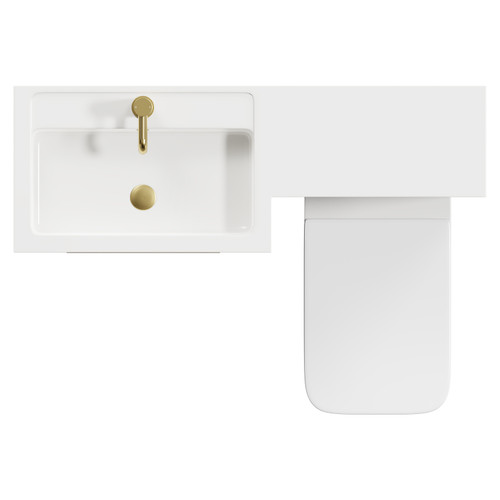 Napoli 390 Combination Gloss Grey 1100mm Vanity Unit Toilet Suite with Left Hand L Shaped 1 Tap Hole Basin and 2 Drawers with Brushed Brass Handles Top View