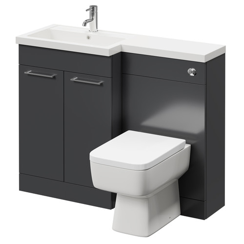 Napoli 390 Combination Gloss Grey 1100mm Vanity Unit Toilet Suite with Left Hand L Shaped 1 Tap Hole Basin and 2 Doors with Polished Chrome Handles Right Hand View