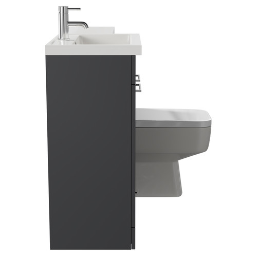 Napoli 390 Combination Gloss Grey 1100mm Vanity Unit Toilet Suite with Left Hand L Shaped 1 Tap Hole Basin and 2 Doors with Polished Chrome Handles Side View