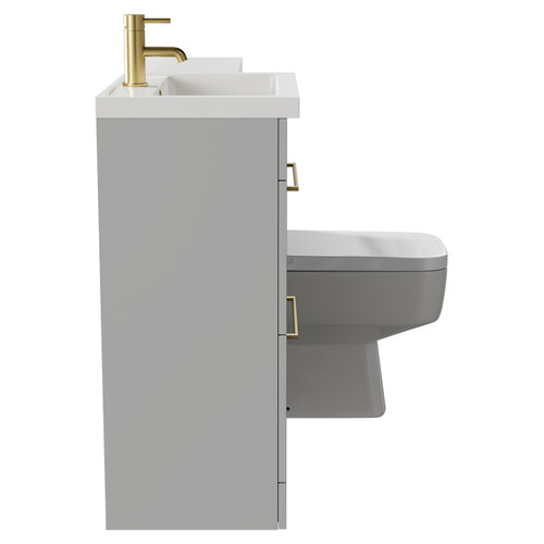 Napoli 390 Combination Gloss Grey Pearl 1100mm Vanity Unit Toilet Suite with Left Hand L Shaped 1 Tap Hole Basin and 2 Drawers with Brushed Brass Handles Side View