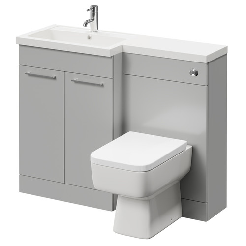 Napoli 390 Combination Gloss Grey Pearl 1100mm Vanity Unit Toilet Suite with Left Hand L Shaped 1 Tap Hole Basin and 2 Doors with Polished Chrome Handles Right Hand View
