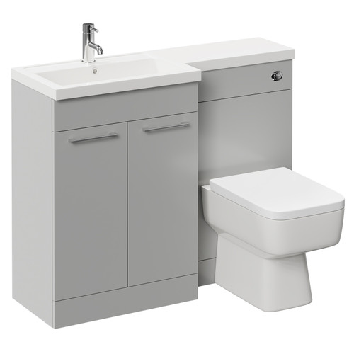 Napoli 390 Combination Gloss Grey Pearl 1100mm Vanity Unit Toilet Suite with Left Hand L Shaped 1 Tap Hole Basin and 2 Doors with Polished Chrome Handles Left Hand View