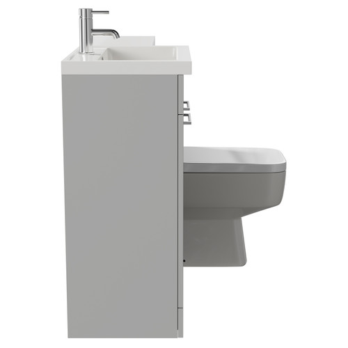 Napoli 390 Combination Gloss Grey Pearl 1100mm Vanity Unit Toilet Suite with Left Hand L Shaped 1 Tap Hole Basin and 2 Doors with Polished Chrome Handles Side View
