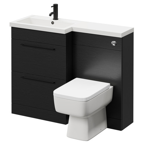 Napoli 390 Combination Nero Oak 1100mm Vanity Unit Toilet Suite with Left Hand L Shaped 1 Tap Hole Basin and 2 Drawers with Matt Black Handles Right Hand View