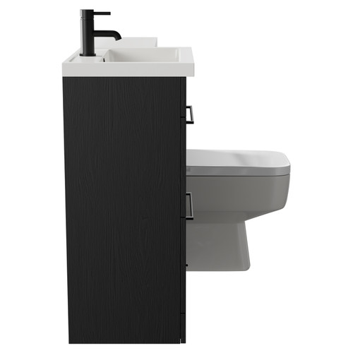 Napoli 390 Combination Nero Oak 1100mm Vanity Unit Toilet Suite with Left Hand L Shaped 1 Tap Hole Basin and 2 Drawers with Matt Black Handles Side View
