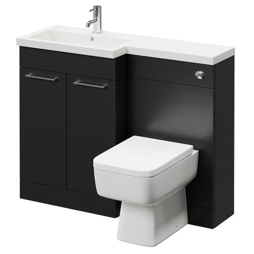 Napoli 390 Combination Nero Oak 1100mm Vanity Unit Toilet Suite with Left Hand L Shaped 1 Tap Hole Basin and 2 Doors with Polished Chrome Handles Right Hand View