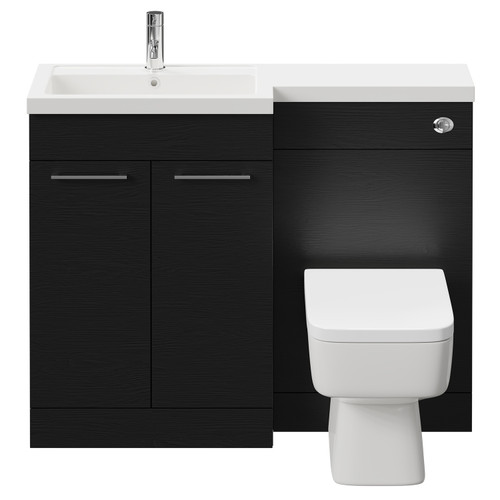 Napoli 390 Combination Nero Oak 1100mm Vanity Unit Toilet Suite with Left Hand L Shaped 1 Tap Hole Basin and 2 Doors with Polished Chrome Handles Front View