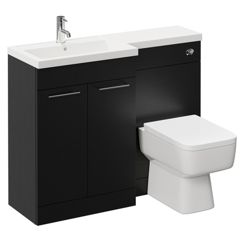 Napoli 390 Combination Nero Oak 1100mm Vanity Unit Toilet Suite with Left Hand L Shaped 1 Tap Hole Basin and 2 Doors with Polished Chrome Handles Left Hand View