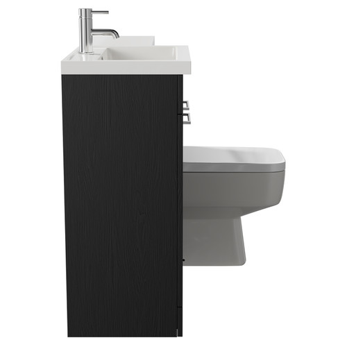 Napoli 390 Combination Nero Oak 1100mm Vanity Unit Toilet Suite with Left Hand L Shaped 1 Tap Hole Basin and 2 Doors with Polished Chrome Handles Side View