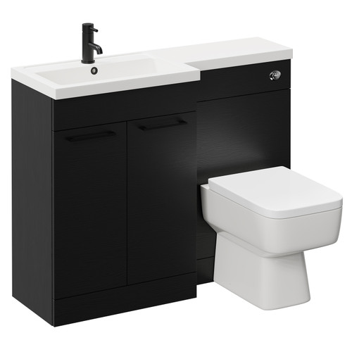 Napoli 390 Combination Nero Oak 1100mm Vanity Unit Toilet Suite with Left Hand L Shaped 1 Tap Hole Basin and 2 Doors with Matt Black Handles Left Hand View