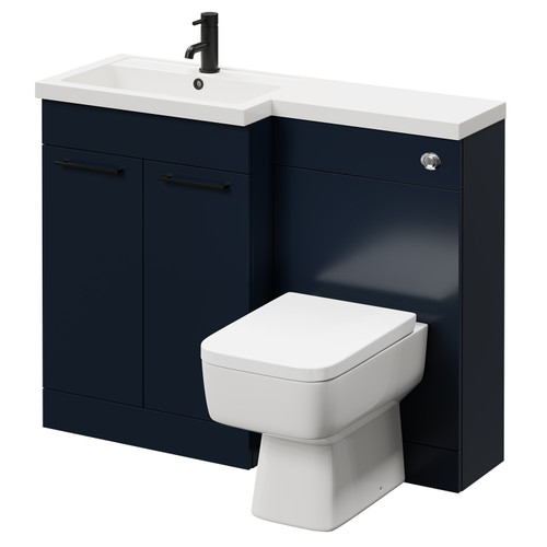 Napoli 390 Combination Deep Blue 1100mm Vanity Unit Toilet Suite with Left Hand L Shaped 1 Tap Hole Basin and 2 Doors with Matt Black Handles Right Hand View
